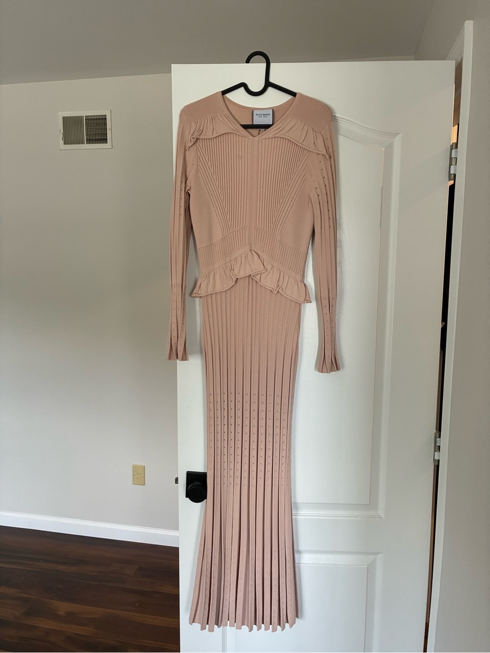 Ribbed Peplum Maxi Dress in Blush Pink